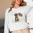 Boston Terrier 4th Of July US American Flag Dog Patriotic Women Long Sleeve T-Shirt, novelty gifts, funny gifts
