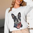 Boston Terrier American Flag Women Long Sleeve T-Shirt, novelty gifts, funny gifts