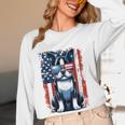 Boston Terrier Dog American USA US Flag Pets Vintage Outfit Women Long Sleeve T-Shirt, novelty gifts, funny gifts