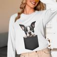Boston Terrier Dog Puppy Dog In Pocket Cute Pet Lover Women Long Sleeve T-Shirt, novelty gifts, funny gifts