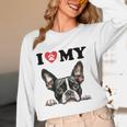 Boston Terrier I Heart My Dog Dog Lover Women Long Sleeve T-Shirt, novelty gifts, funny gifts