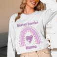 Boston Terrier Mama Cute Rainbow Paw Heart Shape Women Long Sleeve T-Shirt, novelty gifts, funny gifts