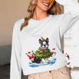 Boston Terrier Merry Christmas Tree Lights Dog X-Mas Dogs Women Long Sleeve T-Shirt, novelty gifts, funny gifts