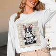 Boston Terrier Mug Shot Guilty Dog Women Long Sleeve T-Shirt, novelty gifts, funny gifts