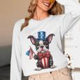 Boston Terrier Puppy Dog Holds His American Flag 4th Of July Women Long Sleeve T-Shirt, novelty gifts, funny gifts