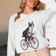 Boston Terrier Riding Bicycle Cute Bostie Biker Raglan Baseball Tee Women Long Sleeve T-Shirt, novelty gifts, funny gifts