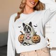 Halloween Boston Terrier Ghost Women Long Sleeve T-Shirt, novelty gifts, funny gifts