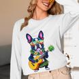 Hawaiian Boston Terrier & Pineapple Ukulele Summer Vacation Women Long Sleeve T-Shirt, novelty gifts, funny gifts