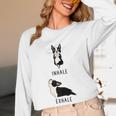Inhale Exhale Yoga Boston Terrier Tshirt Women Long Sleeve T-Shirt, novelty gifts, funny gifts