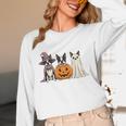 Spooky Ghost Boston Terrier Pumpkin Halloween Dog Lover Women Long Sleeve T-Shirt, novelty gifts, funny gifts