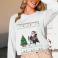 Ugly Christmas Tree Lights Xmas Santa Riding Boston Terrier Women Long Sleeve T-Shirt, novelty gifts, funny gifts