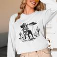 Vintage Boston Terrier UFO Western Wild West Dog Mom Dad Women Long Sleeve T-Shirt, novelty gifts, funny gifts