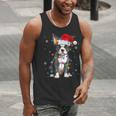 Boston Terrier Christmas Santa Hat Tree Lights Pajama Men Tank Top, Boston Terrier Christmas Tank Tops, funny gift