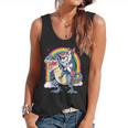 Boston Terrier Unicorn Riding Dinosaur T-Rex Girls Rainbow Flowy Tank, trending gift