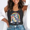 Boston Terrier Unicorn Riding Dinosaur T-Rex Girls Rainbow Flowy Tank, funny gift
