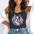 Watercolor Floral Boston Terrier Mama Dog Lover Mother's Day Flowy Tank, funny gift