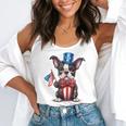 Boston Terrier Puppy Dog Holds His American Flag 4th Of July Flowy Tank, funny gift