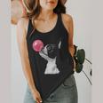 Boston Terrier Dog Blowing Chewing Bubble Gum Pink Flowy Tank, funny design
