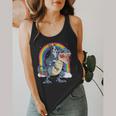 Boston Terrier Riding Dinosaur T-Rex Boys Kids Rainbow Flowy Tank, funny design