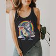 Boston Terrier Unicorn Riding Dinosaur T-Rex Girls Rainbow Flowy Tank, funny design
