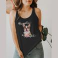 Brown Boston Terrier With Flowers And Feathers Flowy Tank, funny design