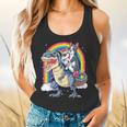 Boston Terrier Unicorn Riding Dinosaur T-Rex Girls Rainbow Flowy Tank, gift for family, gift for coworker