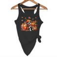 Boston Terrier Thanksgiving Leopard Pumpkins Fall Leaves Flowy Tank, novelty gifts, funny gifts