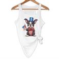 Boston Terrier Puppy Dog Holds His American Flag 4th Of July Flowy Tank, novelty gifts, funny gifts