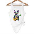 Hawaiian Boston Terrier & Pineapple Ukulele Summer Vacation Flowy Tank, novelty gifts, funny gifts