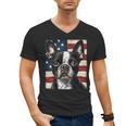 Boston Terrier Dog American Flag 4th Of July Patriotic Puppy Men's V-Neck T-Shirt, Patriotic Boston Terrier Gifts, American Boston Terrier Gifts, Boston Terrier 4th Of July Gifts, trending gift
