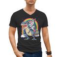 Boston Terrier Unicorn Riding Dinosaur T-Rex Girls Rainbow Men's V-Neck T-Shirt, Boston Terrier Riding Gifts, trending gift