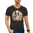 Cute Boston Terrier Spring Flower Garden Colorful Puppy Dog Men's V-Neck T-Shirt, trending gift