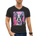 Dog Pink Boston Terrier Men's V-Neck T-Shirt, trending gift