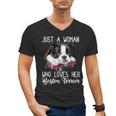 Just a Woman Who Loves Her Boston Terrier Cute Dog Mom Men's V-Neck T-Shirt, Couple Gifts, Mom Gifts, Boston Terrier Mom Gifts, trending gift