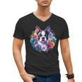 Watercolor Floral Boston Terrier Mama Dog Lover Mother's Day Men's V-Neck T-Shirt, trending gift