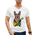 Hawaiian Boston Terrier & Pineapple Ukulele Summer Vacation Men's V-Neck T-Shirt, trending gift