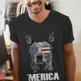4th July Blue Heeler Dog Merica Patriotic USA Flag Cute Men's V-Neck T-Shirt, funny gift