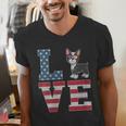 4th Of July Decor Patriotic LOVE Boston Terrier USA Flag Men's V-Neck T-Shirt, Patriotic Boston Terrier Shirts, Boston Terrier 4th Of July Shirts, funny gift