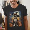 Aesthetic Halloween Boston Terrier Dog Witch Pumpkin For Men Women Kids Men's V-Neck T-Shirt, Boston Terrier Halloween Shirts, funny gift