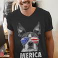 Boston Terrier 4th Of July Merica Men Women USA Flag Vintage Men's V-Neck T-Shirt, Boston Terrier 4th Of July Shirts, funny gift
