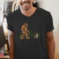 Boston Terrier Bigfoot Dog Walking Dog Mom Dad Kids Men's V-Neck T-Shirt, Boston Terrier Dad Shirts, Boston Terrier Mom Shirts, funny gift