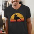 Boston Terrier Bostie Sunset Retro Dog Pet Mom Dad Men's V-Neck T-Shirt, Boston Terrier Dad Shirts, Boston Terrier Mom Shirts, funny gift