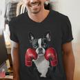 Boston Terrier Boxing Men's V-Neck T-Shirt, funny gift