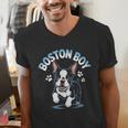 Boston Terrier Boy Cute Cartoon Dog Owner Pet Boston Terrier Men's V-Neck T-Shirt, funny gift