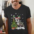 Boston Terrier Christmas Tree Lights Santa Hat Men's V-Neck T-Shirt, Boston Terrier Christmas Shirts, funny gift