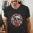 Boston Terrier Christmas Wreath Decoration Xmas Pajamas Men's V-Neck T-Shirt, Boston Terrier Christmas Shirts, funny gift