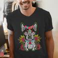 Boston Terrier Dia De Los Muertos Day Of The Dead Dog Skull For Men Women Kids Men's V-Neck T-Shirt, funny gift