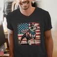 Boston Terrier Dog 4th Of July USA American Flag Patriotic Men's V-Neck T-Shirt, Patriotic Boston Terrier Shirts, American Boston Terrier Shirts, Boston Terrier 4th Of July Shirts, funny gift