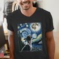 Boston Terrier Dog Art Van Gogh Starry Night Boston Terrier Men's V-Neck T-Shirt, funny gift