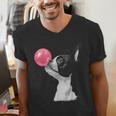 Boston Terrier Dog Blowing Chewing Bubble Gum Pink Men's V-Neck T-Shirt, funny gift